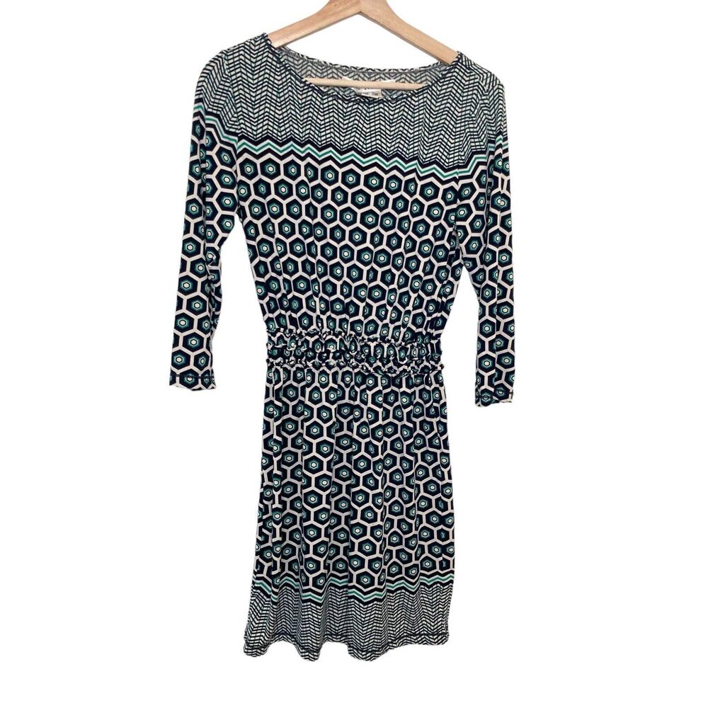 Max Studio Dress Women Size Medium M Geo Print 3/4 Sleeve Stretch